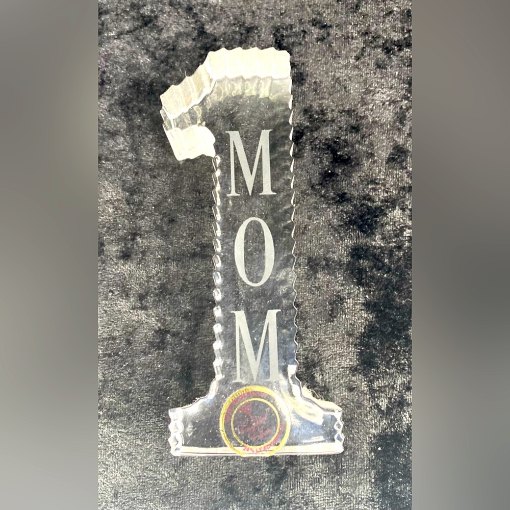 Vintage Mom Gift 24% Lead Crystal Clear Paperweight number "1"  Made In Germany.